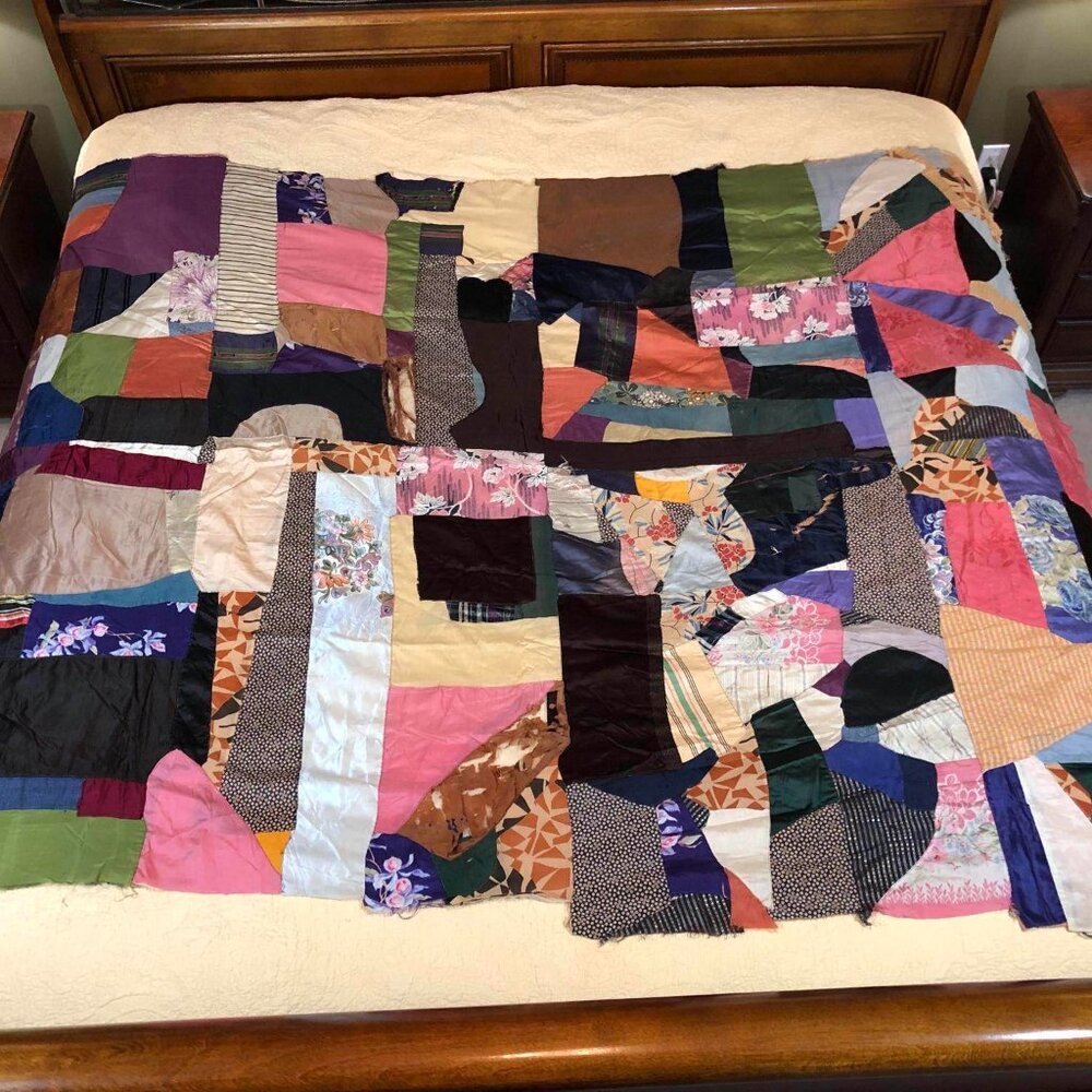 Vintage hand sewn patchwork crazy quilt top